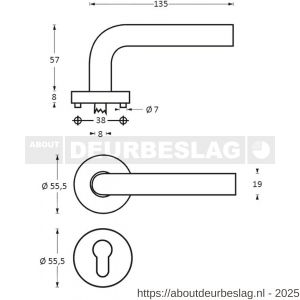 Intersteel 1011 deurkruk Rond op rozet verdekt diameter 55x8 mm met nokken en cilinderrozetten RVS - R26005478 - afbeelding 2