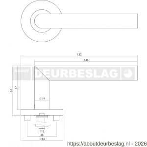 Intersteel 1012 deurkruk Jura op rozet verdekt diameter 55x8 mm met nokken en WC-sluiting met stift 8x8 mm RVS - R26005489 - afbeelding 2