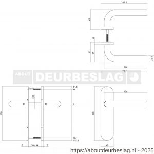 Intersteel 1226 deurkruk Recht Basic op schild verdekt ovaal 170x40 mm blind RVS - R26008455 - afbeelding 2