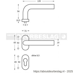 Intersteel 1235 deurkruk Jura op rozet verdekt ovaal 65x30x10 mm en cilinderrozetten RVS - R26000597 - afbeelding 2