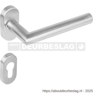 Intersteel 1235 deurkruk Jura op rozet verdekt ovaal 65x30x10 mm en cilinderrozetten RVS - R26000597 - afbeelding 1