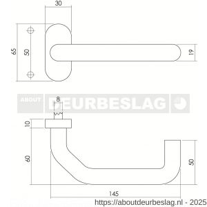 Intersteel 1236 deurkruk Verkropt op rozet verdekt ovaal 65x30x10 mm en cilinderrozetten RVS - R26008458 - afbeelding 2