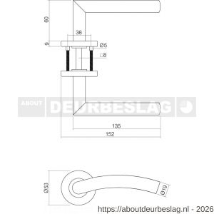 Intersteel Essentials 1240 set toiletslot 63/8 mm wit met deurkruk Lisa-90 graden Basic op rozet diameter 53x9 mm en WC-sluiting RVS - R26011065 - afbeelding 2