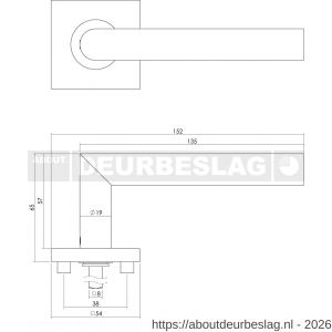Intersteel 1242 deurkruk Jura op rozet verdekt 53x53x8 mm met nokken en WC-sluiting met stift 8x8 mm RVS - R26000521 - afbeelding 2