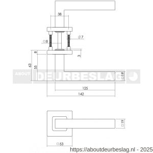 Intersteel 1249 deurkruk Vierkant op rozet verdekt 53x53x8 mm met nokken en WC-sluiting met stift 8x8 mm RVS - R26007352 - afbeelding 2