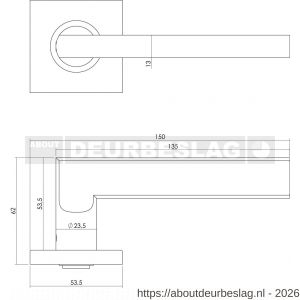 Intersteel 1252 deurkruk Hoek 90 graden-plat op rozet verdekt 53x53x8 mm met nokken en WC-sluiting met stift 8x8 mm RVS - R26008474 - afbeelding 2