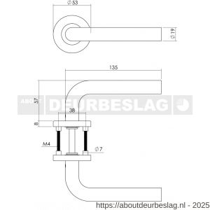 Intersteel 1270 deurkruk Recht op rozet verdekt diameter 53x8 mm met nokken en WC-sluiting met stift 7x7 mm RVS - R26005563 - afbeelding 2