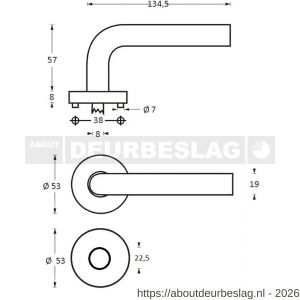 Intersteel 1271 deurkruk Rond op rozet verdekt diameter 53x8 mm met nokken en rondcilinderrozetten RVS - R26005572 - afbeelding 2