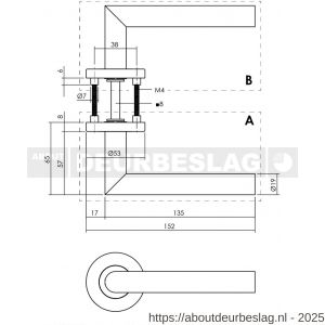 Intersteel 1272 deurkruk gatdeel rechts Jura op rozet verdekt diameter 53x8 mm met nokken EN 1906/4 RVS - R26005579 - afbeelding 2
