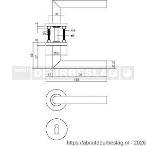 Intersteel 1272 deurkruk Jura op rozet verdekt diameter 53x8 mm met nokken en sleutelrozetten RVS - R26005581 - afbeelding 2