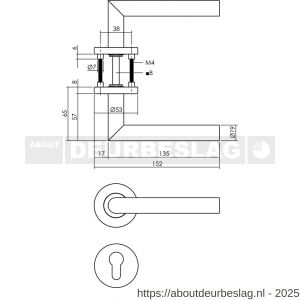 Intersteel 1272 deurkruk Jura op rozet verdekt diameter 53x8 mm met nokken en cilinderrozetten RVS - R26005582 - afbeelding 2