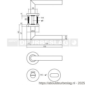 Intersteel 1272 deurkruk Jura op rozet verdekt diameter 53x8 mm met nokken en WC-sluiting met stift 7x7 mm RVS - R26005584 - afbeelding 2