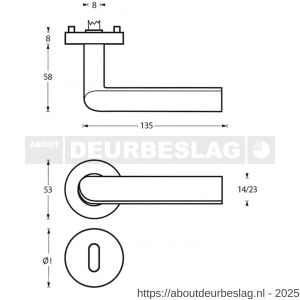 Intersteel 1273 deurkruk Ovaal-90 graden op rozet verdekt diameter 53x8 mm met nokken en sleutelrozetten RVS - R26005591 - afbeelding 2
