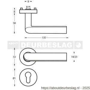Intersteel 1273 deurkruk Ovaal-90 graden op rozet verdekt diameter 53x8 mm met nokken en cilinderrozetten RVS - R26005592 - afbeelding 2