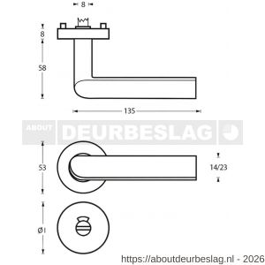 Intersteel 1273 deurkruk Ovaal-90 graden op rozet verdekt diameter 53x8 mm met nokken en WC-sluiting met stift 8x8 mm RVS - R26005593 - afbeelding 2