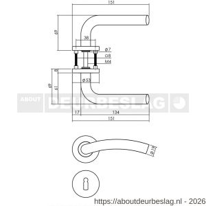 Intersteel 1275 deurkruk Lisa op rozet verdekt diameter 53x8 mm met nokken en sleutelrozetten RVS - R26005607 - afbeelding 2