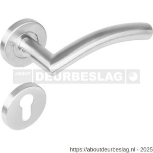 Intersteel 1276 deurkruk Lisa-90 graden op rozet verdekt diameter 53x8 mm met nokken en cilinderrozetten RVS - R26005616 - afbeelding 1