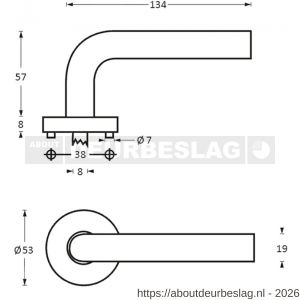 Intersteel Essentials 1277 deurkruk Half rond-90 graden op rozet verdekt diameter 53x8 mm met nokken EN 1906/4 RVS - R26005620 - afbeelding 2