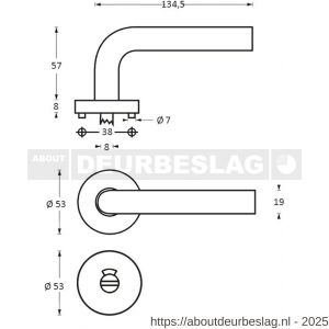 Intersteel 1277 deurkruk Half rond-90 graden op rozet verdekt diameter 53x8 mm met nokken en WC-sluiting met stift 8x8 mm RVS - R26005625 - afbeelding 2