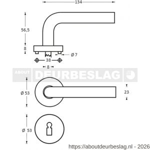 Intersteel 1278 deurkruk Blok op rozet verdekt diameter 53x8 mm met nokken en sleutelrozetten RVS - R26005631 - afbeelding 2