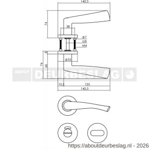 Intersteel 1279 deurkruk Vlinder op rozet verdekt diameter 53x8 mm met nokken en WC-sluiting met stift 8x8 mm RVS - R26000622 - afbeelding 2