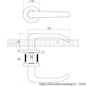 Intersteel 1282 deurkruk Sabel op rozet verdekt diameter 53x8 mm met nokken en WC-sluiting met stift 8x8 mm RVS - R26000631 - afbeelding 2