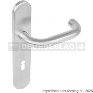 Intersteel 1295 deurkruk gatdeel rechts Rond op schild verdekt ovaal 219x40 mm met nokken sleutelgat 72 mm RVS EN 1906/4 - R26005652 - afbeelding 1