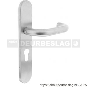 Intersteel 1295 deurkruk gatdeel links Rond op schild verdekt ovaal 219x40 mm met nokken profielcilindergat 55 mm RVS EN 1906/4 - R26005655 - afbeelding 1