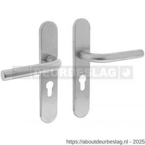 Intersteel Essentials 1296 deurkruk Recht op schild verdekt ovaal 219x40 mm met nokken profielcilindergat 55 mm RVS EN 1906/4 - R26005669 - afbeelding 1