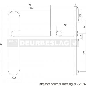 Intersteel Living 1297 deurkruk Jura op schild verdekt ovaal 219x40 mm met nokken blind RVS EN 1906/4 - R26005674 - afbeelding 2