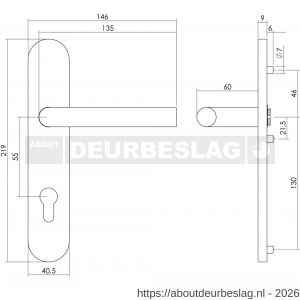 Intersteel Living 1297 deurkruk Jura op schild verdekt ovaal 219x40 mm met nokken profielcilindergat 55 mm RVS EN 1906/4 - R26005682 - afbeelding 2