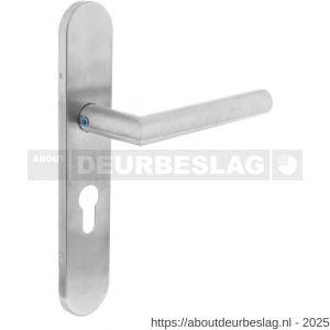 Intersteel 1297 deurkruk gatdeel rechts Jura op schild verdekt ovaal 219x40 mm met nokken profielcilindergat 55 mm RVS EN 1906/4 - R26005683 - afbeelding 1