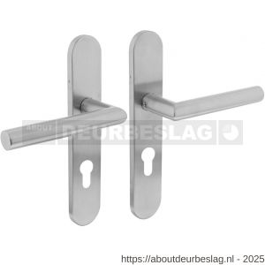 Intersteel Living 1297 deurkruk Jura op schild verdekt ovaal 219x40 mm met nokken profielcilindergat 72 mm RVS EN 1906/4 - R26005684 - afbeelding 1