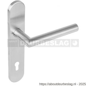Intersteel 1297 deurkruk Jura op schild verdekt ovaal 219x40 mm met nokken profielcilindergat 92 mm RVS EN 1906/4 - R26005687 - afbeelding 1