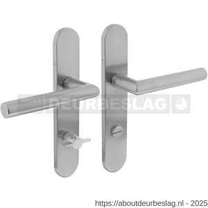 Intersteel 1297 deurkruk Jura op schild verdekt ovaal 219x40 mm met nokken WC 78/8 mm RVS EN 1906/4 - R26010727 - afbeelding 1