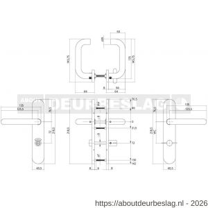 Intersteel 1298 deurkruk Rond op schild verdekt ovaal 219x40 mm met nokken WC 72/8 mm stiftbediening RVS EN 1906/4 - R26008512 - afbeelding 2