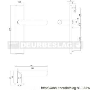 Intersteel Essentials 1307 deurkruk Jura op schild verdekt rechthoekig 219x40 mm met nokken blind RVS EN 1906/4 - R26005697 - afbeelding 2