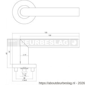 Intersteel 1317 deurkruk Jura op rozet verdekt diameter 55x8 mm met nokken en WC-sluiting met stift 8x8 mm RVS - R26005718 - afbeelding 2
