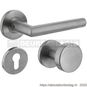 Intersteel 1317 knop-kruk garnituur rechts Jura op rozet verdekt diameter 55x8 mm met nokken en cilinderrozetten RVS - R26005722 - afbeelding 1