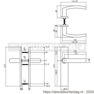 Intersteel Essentials 1327 deurkruk Blok op schild verdekt rechthoekig 219x40 mm met nokken blind RVS EN 1906/4 - R26005736 - afbeelding 2