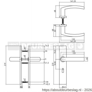 Intersteel Essentials 1327 deurkruk Blok op schild verdekt rechthoekig 219x40 mm met nokken sleutelgat 56 mm RVS EN 1906/4 - R26005739 - afbeelding 2
