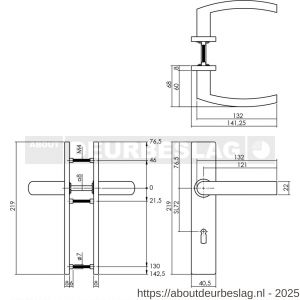 Intersteel 1327 deurkruk Blok op schild verdekt rechthoekig 219x40 mm met nokken sleutelgat 72 mm RVS EN 1906/4 - R26010681 - afbeelding 2