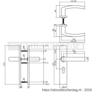 Intersteel Essentials 1327 deurkruk Blok op schild verdekt rechthoekig 219x40 mm met nokken profielcilindergat 55 mm RVS EN 1906/4 - R26005740 - afbeelding 2