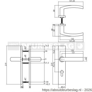 Intersteel Essentials 1327 deurkruk Blok op schild verdekt rechthoekig 219x40 mm met nokken profielcilindergat 72 mm RVS EN 1906/4 - R26005741 - afbeelding 2