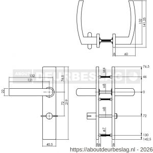 Intersteel 1327 deurkruk Blok op schild verdekt rechthoekig 219x40 mm met nokken WC 78/8 mm RVS EN 1906/4 - R26010814 - afbeelding 2