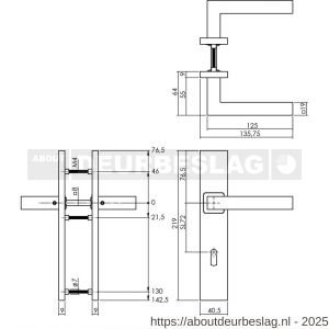 Intersteel 1337 deurkruk Vierkant op schild verdekt rechthoekig 219x40 mm met nokken sleutelgat 72 mm RVS EN 1906/4 - R26008521 - afbeelding 2