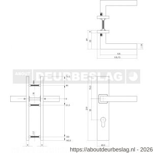 Intersteel Essentials 1337 deurkruk Vierkant op schild verdekt rechthoekig 219x40 mm met nokken profielcilindergat 55 mm RVS EN 1906/4 - R26005760 - afbeelding 2