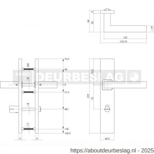 Intersteel 1337 deurkruk Vierkant op schild verdekt rechthoekig 219x40 mm met nokken WC 72/8 mm RVS EN 1906/4 - R26005763 - afbeelding 2