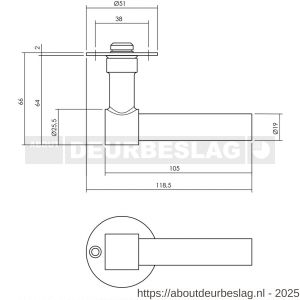 Intersteel 1670 deurkruk gatdeel L recht met rozet diameter 50x2 mm RVS - R26008524 - afbeelding 2