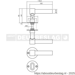 Intersteel 1670 deurkruk L/L recht met rozet diameter 50x2 mm en WC-sluiting met stift 8x8 mm RVS - R26010685 - afbeelding 2